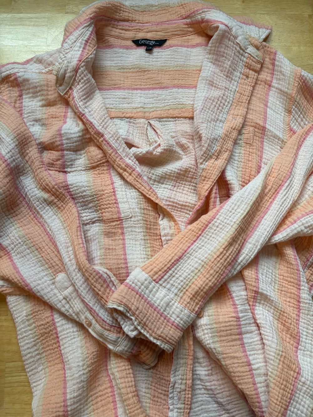 Soft Stripe Cotton Gauze Throw Blanket in Peach & Pink